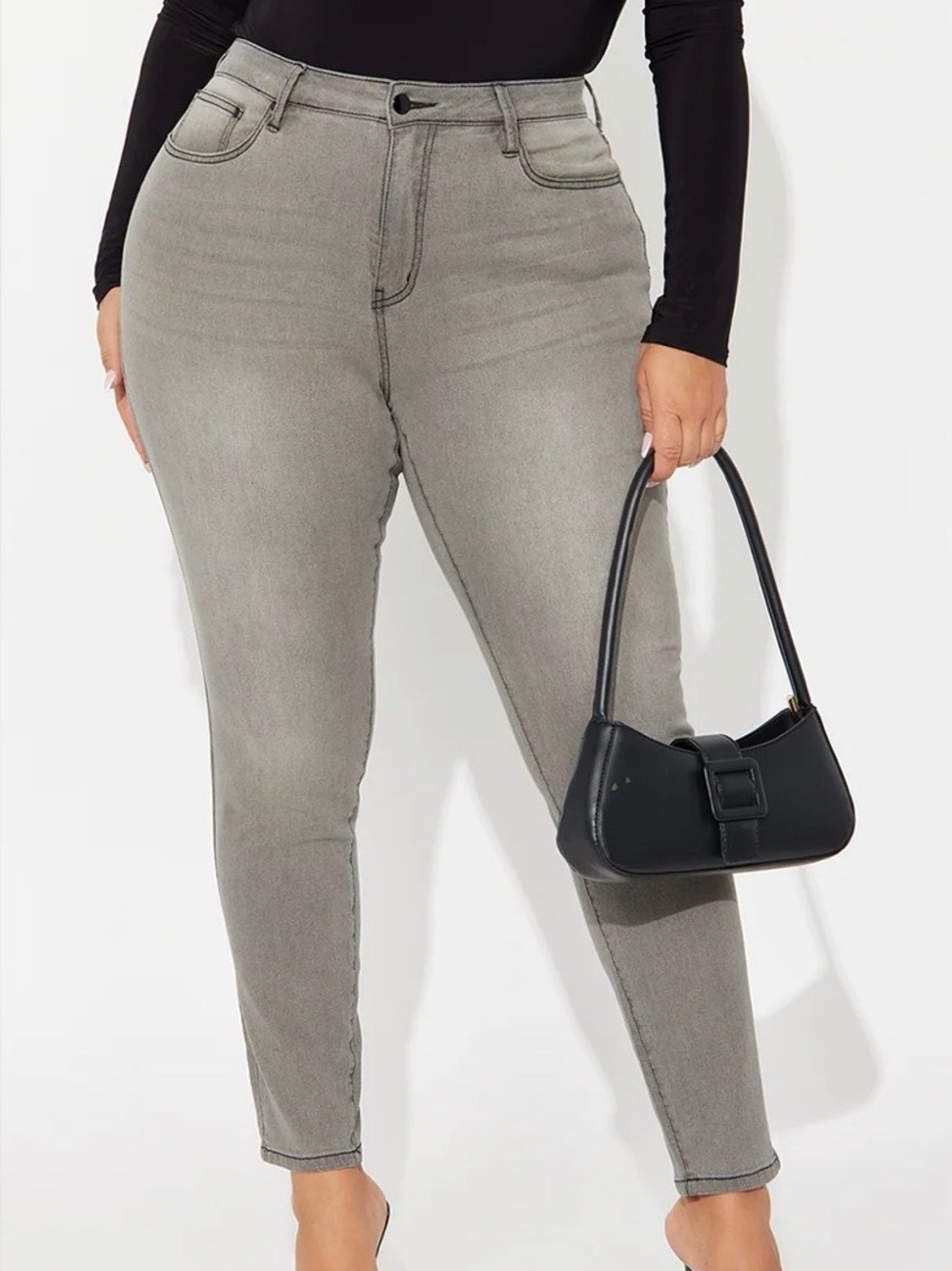 High-Waist Grey Women’s Jeans - Sleek Slim Fit